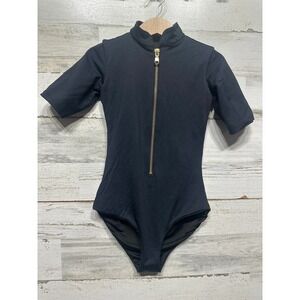 Inside Out One Piece Leotard Girls Large Child Black Front Zip Dancewear EUC